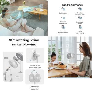 JISULIFE FA13P Rechargeable Desk Fan 8000mAh – White Color